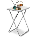 Huhote Beistelltisch Klappbar, Klappbar Tablett Tisch,Kleiner tabletttisch, klapptisch Snack Tisch, Foldable Table, Kleiner Beistelltisch Outdoor, Für Wohnzimmer,weiß, 37x47x66cm