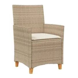 vidaXL Gartenstühle mit Kissen 2 Stk. Beige Poly Rattan Massivholz