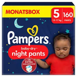 Pampers® Windeln Monatsbox baby-dryTM night pants Größe Gr.5 (12-17 kg) für Babys und Kleinkinder (4-18 Monate), 160 St.