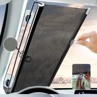 Sonnenschutz,Teleskopisch Heckscheibe Und Frontscheibe Innen Sonnenschutzrollo mit Saugnapf Schutz Faltbare Sonnenblende für meisten Fahrzeuge (40x60cm)