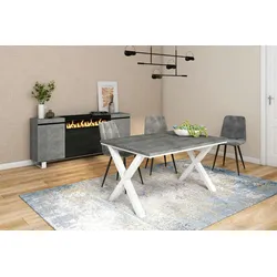SKRAUT HOME Esstisch, Küche, Esszimmer, 140x90x75cm, Für 6 Personen, Holzbeine, Industriestil, Zementgrau - 129_11