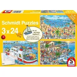 SCHMIDT 56418 Kinderpuzzle Wo ist das kleine Segelboot? 3 x 24 Teile