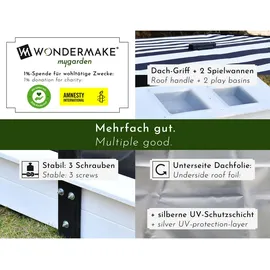wondermake® Design Sandkasten mit Dach, Abdeckung Oxford 420D, Vliesfolie, Sandkiste Holz quadratisch verschließbar Outdoor Garten für Kinder, schwarz weiß