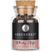 Ankerkraut Whisky Pfeffer, Whiskypfeffer, schwarzer Pfeffer eingelegt in Single Malt Whisky und getrocknet, Gourmetpfeffer, intensives Aroma, 75 g im Korkenglas