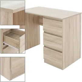 ML-Design Schreibtisch mit 3 Schubladen, 90x76x50 cm, in Sonoma-Eiche,