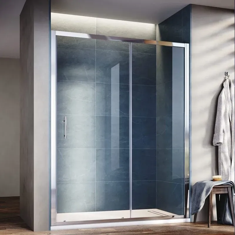 SONNI Duschtür SL-Serie Schienenführung Türgriff 1000*1850 T5-Strahlung Aluminium Hochglanz Silber DE
