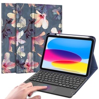 Fintie Tastatur Hülle für iPad 10. Generation 2022, iPad 10 Generation Hülle mit magnetisch Abnehmbarer Deutscher Tastatur und Touchpad Keyboard mit QWERTZ Layout, Hibiskus