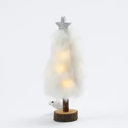 MARELIDA LED Dekobaum PLÜSCH mit Sternspitze Plüschfell leuchtend H: 19,5cm Batterie weiß