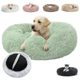 JRUI Hundesofa für Grosse Hunde, Rund Plüsch Hundebett Hundekissen Waschbar Katzenbett Flauschig Hundekörbchen Donut Hundehöhle für Mittelgroße Hunde - Grau 110x110x20cm- Hellgrün Ø 70 cm