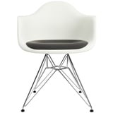 Vitra Stuhl Eames Plastic Armchair DAR 83x63x59 cm weiß mit Sitzpolster dunkelgrau, Gestell: verchromt, Designer Charles & Ray Eames