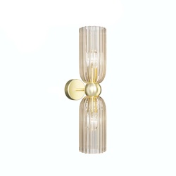 Wandleuchte Flurlampe Treppenlampe 2-Flammig Wandlampe Cognac Metall Glas Gold