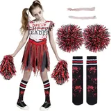 Spooktacular Creations Zombie-Halloween-Cheerleader-Kostüm, totes Cheerleader-Kostüm für Mädchen, Cheerleader-Outfit für Halloween-Partys, Rollenspiele, XL