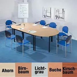 Sodematub Mehrzwecktisch lichtgrau, dunkelgrau halbrund, Vierkantrohr grau, 140,0 x 70,0 x 74,0 cm