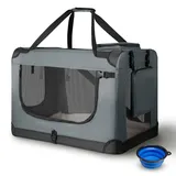 Juskys Hundetransportbox Lassie S (grau) faltbar mit Decke - 34x50x36 cm Hundetasche Hundebox