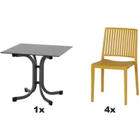 Siena Garden Gartenmöbel Set Lane 5-teilig 4 Stühle und 1 Tisch 80 cm Mustard