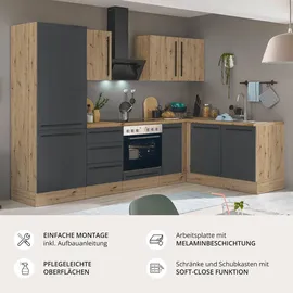 kochstation Winkelküche L-Form 270 x 165 cm schwarz