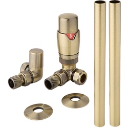 Winkelventilset Thermostatisch mit Rohrverbindungen, 15mm, gebürstetes Gold - Hudson Reed