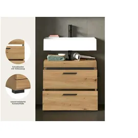 xonox.home Waschbeckenunterschrank 2 Schubladen 60 x 56 x 34 cm Braun/Schwarz