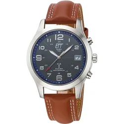 Funkuhr ETT "Gobi", braun (cognacfarben), Armbanduhren, Herren, Armbanduhr, Herrenuhr, Datum, Solar, Lederarmband