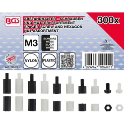 BGS Abstandhalter-Schrauben und Sechskant-Muttern-Sortiment Nylon 300tlg. - 9402