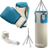 ScSPORTS ScSPORTS® Boxsack - Set, 25kg, Gefüllt, Boxhandschuhen (12oz), Bandagen, Nylongurt, Tasche, PVC, Beige - Boxset, Boxsack-Set, Box-Set für Zuhause, Erwachsene, Boxing, Kickboxen, Boxen