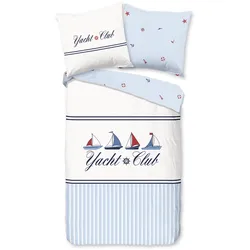 Wendebettwäsche GOOD MORNING "Yachtclub", weiß, B/L: 135cm x 200cm, , Renforcé, B/L: 80cm x 80cm, Renforcu00e9, Obermaterial: 100% Baumwolle, Bettwäsche, 100% Baumwolle, Renforcé, Reißverschluss, Wendeoptik, Maritim, Boot