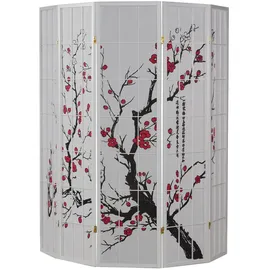 Homestyle4u Paravent Weiß Holz Shoji Reispapier Kirschblüten Shoji