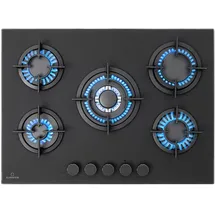 Klarstein Firetale Gaskochfeld 5-flammig 70 cm Aluminium-Brenner inkl. Schlauch und Druckminderer Schwarz