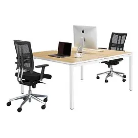 Paperflow easyDesk Doppelschreibtisch buche rechteckig, 4-Fuß-Gestell weiß 160,0 x 166,0 cm
