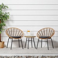 Homestyle4u 2446, 3-teiliges Gartenmöbel-Set, Balkonmöbel Rattan Natur, Tisch & 2 Sessel - Braun