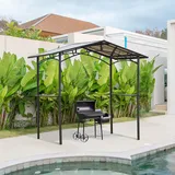 Gartenpavillon 2,5 X 1,5 M – Grillabdeckung – 2 Ablagen – Grilldach – Schwarzes Metall Mit Polycarbonatdach