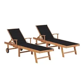 vidaXL Sonnenliegen 2 Stk. mit Auflagen Schwarz Massivholz Teak