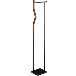 Relaxdays Garderobenständer Metall & Holz, modern, 3 Haken & Kleiderstange, Garderobe, HBT: 173x30x25 cm, schwarz-braun