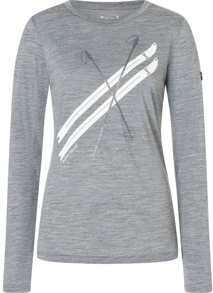 Super.Natural W Kryssede Ski LS cashmere grey melange/dark shadow glitter/natural white (25H) XS