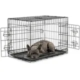 LIONTO Tiertransportbox für Hunde und Katzen, vielseitiger Transportkäfig mit hygienischer Kunststoffwanne, 76x49x56 cm, Hundebox aus Metall mit stabilen Sicherheitsverschlüssen & Trennwand, schwarz