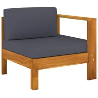 vidaXL Mittelsofa mit 1 Armlehne Dunkelgrau Massivholz Akazie