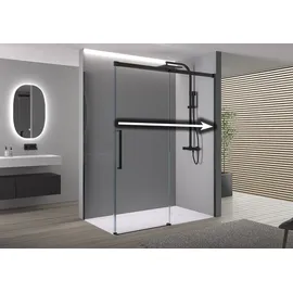 Bernstein Eckdusche mit Schiebetür Soft-Close DX906 FLEX Schwarz matt- - Breite: wählbar, Breite Schiebetür-Element:100cm, Breite Sei...