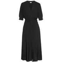 Buffalo Sommerkleid, mit Smokeinsätzen, elastisches Blusenkleid, Strandkleid, schwarz