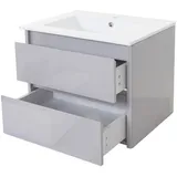 MCW Waschbecken + Unterschrank MCW-B19, Waschbecken Waschtisch Badezimmer, hochglanz 50x60cm grau