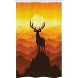 Abakuhaus Duschvorhang Badezimmer Deko Set aus Stoff mit Haken Breite 120 cm, Höhe 180 cm, Geweih Wildlife Sunset Hill gelb|orange