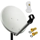 PremiumX SAT Anlage 45cm Satelliten-Schüssel Stahl Antenne Hellgrau Single LNB Weiß 2x F-Stecker