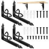 4 Stück Regalwinkel Regalträger, Regalhalterung Regalwinkel Schwarz, Schwerlast Regalkonsole, 90 Grad Metallwinkel für Wandhalterung Regalbretter, Antik Schwimmenden Regalhalterungen, 115x150mm
