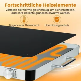 Goplus Elektrische Warmhalteplatte, Wärmeplatte mit 30°C-120°C einstellbare Temperatur, gehärteter Glas & Seitengriffe, Heizplatte Buffetwärmer für Partys (L, 61 x 42 x 4 cm)