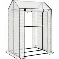 Outsunny Foliengewächshaus mit Doppeltür, winddichtes Tomatenhaus in Weiß, 100x80x150cm, ideal für Garten & Balkon   Aosom.de