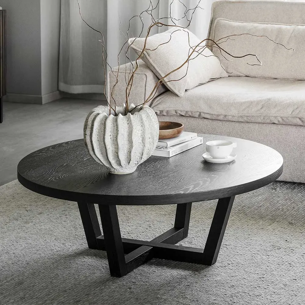 Runder Wohnzimmer Tisch in Eiche Schwarz Bügelgestell