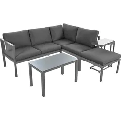 Merax Garten-Lounge-Sessel-Set, Ecklounge, Gartenmöbel für 6–8 Personen, Gartenmöbel-Set, Lounge-Möbel, 5er-Set, inklusive aller Kissen, grau
