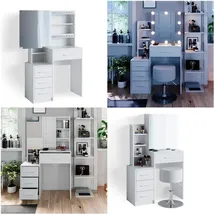 Vicco Schminktisch Conrada Weiß, mit LED Beleuchtung und Hocker