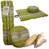 livasia Meditationskissen Yogakissen Set XL - Zafu Ø 38x15cm / Matte 75x75x4,5cm, Kapok, vegan, handgefertigt grün