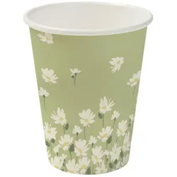 BIOZOYG 50 Stück Pappbecher Gänseblümchen, 200ml / 8oz, Einwegbecher, Pappbecher, Einweg-Trinkbecher, kompostierbar, grün mit Frühlingsdruck