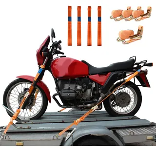 Trutzholm 4 Gurtschlaufen Doppelschlaufe + 4 Spanngurte Motorradspanngurt Sicherung Orange